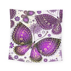 Purple Butterflies, Abstract, Floral, Flowers Square Tapestry (small)