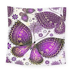 Purple Butterflies, Abstract, Floral, Flowers Square Tapestry (large)