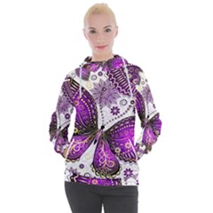 Purple Butterflies, Abstract, Floral, Flowers Women s Hooded Pullover