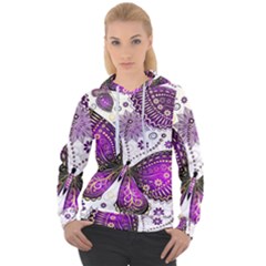 Purple Butterflies, Abstract, Floral, Flowers Women s Overhead Hoodie