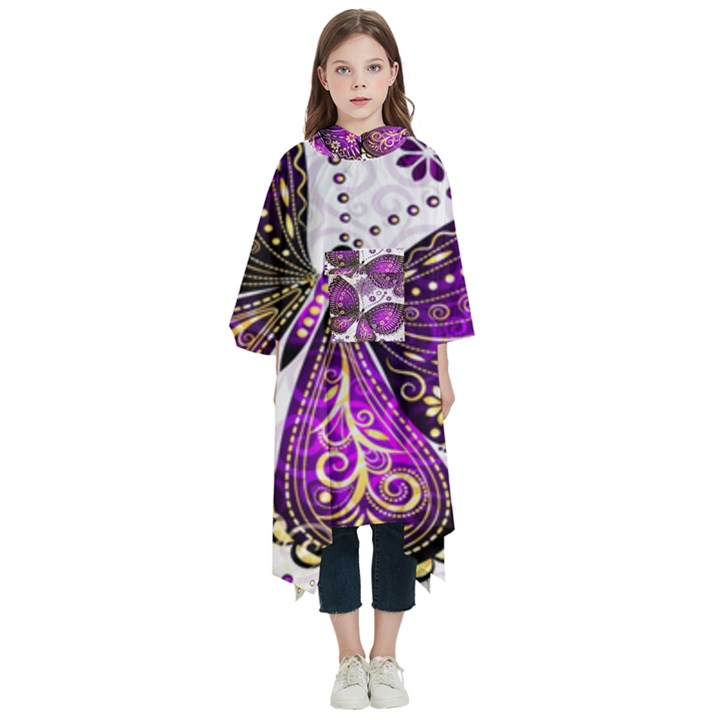 Purple Butterflies, Abstract, Floral, Flowers Kids  Hooded Rain Ponchos