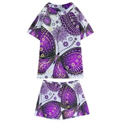 Purple Butterflies, Abstract, Floral, Flowers Kids  Swim T-shirt And Shorts Set