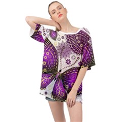 Purple Butterflies, Abstract, Floral, Flowers Oversized Chiffon Top by kyorashop23