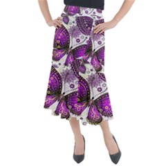 Purple Butterflies, Abstract, Floral, Flowers Midi Mermaid Skirt by kyorashop23