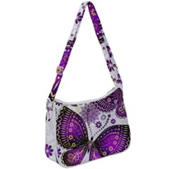 Purple Butterflies, Abstract, Floral, Flowers Zip Up Shoulder Bag by kyorashop23