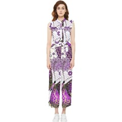 Purple Butterflies, Abstract, Floral, Flowers Women s Frill Top Chiffon Jumpsuit by kyorashop23