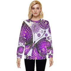 Purple Butterflies, Abstract, Floral, Flowers Hidden Pocket Sweatshirt