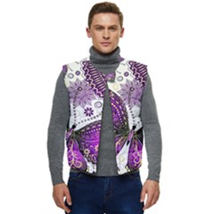 Purple Butterflies, Abstract, Floral, Flowers Men s Button Up Puffer Vest	