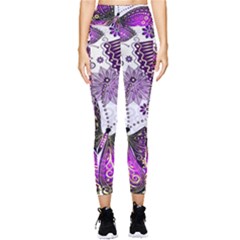 Purple Butterflies, Abstract, Floral, Flowers Pocket Leggings  by kyorashop23