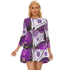 Purple Butterflies, Abstract, Floral, Flowers Long Sleeve Babydoll Dress by kyorashop23