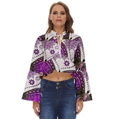 Purple Butterflies, Abstract, Floral, Flowers Boho Long Bell Sleeve Top