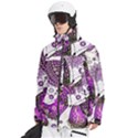 Purple Butterflies, Abstract, Floral, Flowers Men s Multi Pockets Zip Ski and Snowboard Waterproof Breathable Jacket View2