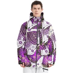 Purple Butterflies, Abstract, Floral, Flowers Men s Multi Pockets Zip Ski And Snowboard Waterproof Breathable Jacket by kyorashop23