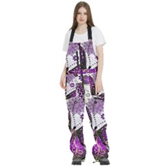 Purple Butterflies, Abstract, Floral, Flowers Women s Front Zip Ski And Snowboard Bib Pants