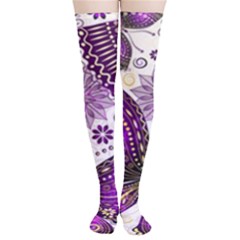 Purple Butterflies, Abstract, Floral, Flowers Thigh High Stockings by kyorashop23