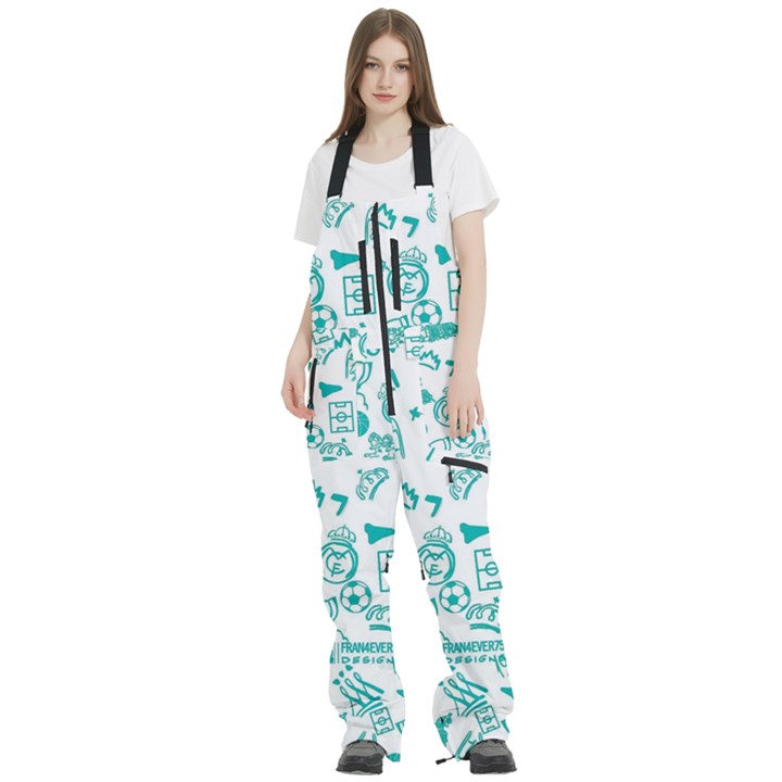 Real Madrid, Background, Pattern, Sport Women s Front Zip Ski And Snowboard Bib Pants