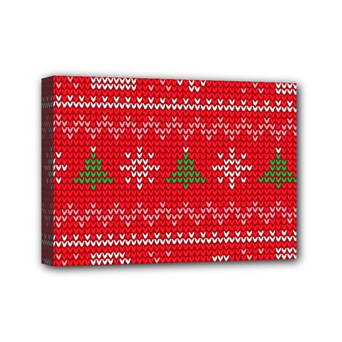 Red Christmas Pattern Xmas Decorations, Christmas Knitted Texture Mini Canvas 7  X 5  (stretched) by kyorashop23