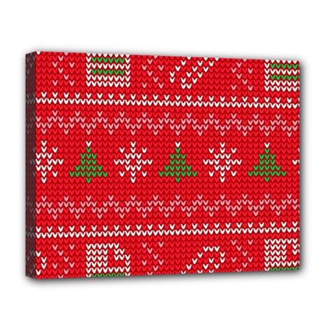 Red Christmas Pattern Xmas Decorations, Christmas Knitted Texture Canvas 14  X 11  (stretched) by kyorashop23