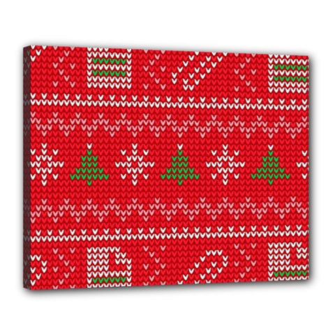 Red Christmas Pattern Xmas Decorations, Christmas Knitted Texture Canvas 20  X 16  (stretched) by kyorashop23