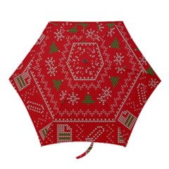 Red Christmas Pattern Xmas Decorations, Christmas Knitted Texture Mini Folding Umbrellas by kyorashop23