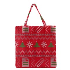 Red Christmas Pattern Xmas Decorations, Christmas Knitted Texture Grocery Tote Bag