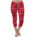 Red Christmas Pattern Xmas Decorations, Christmas Knitted Texture Capri Winter Leggings  View1