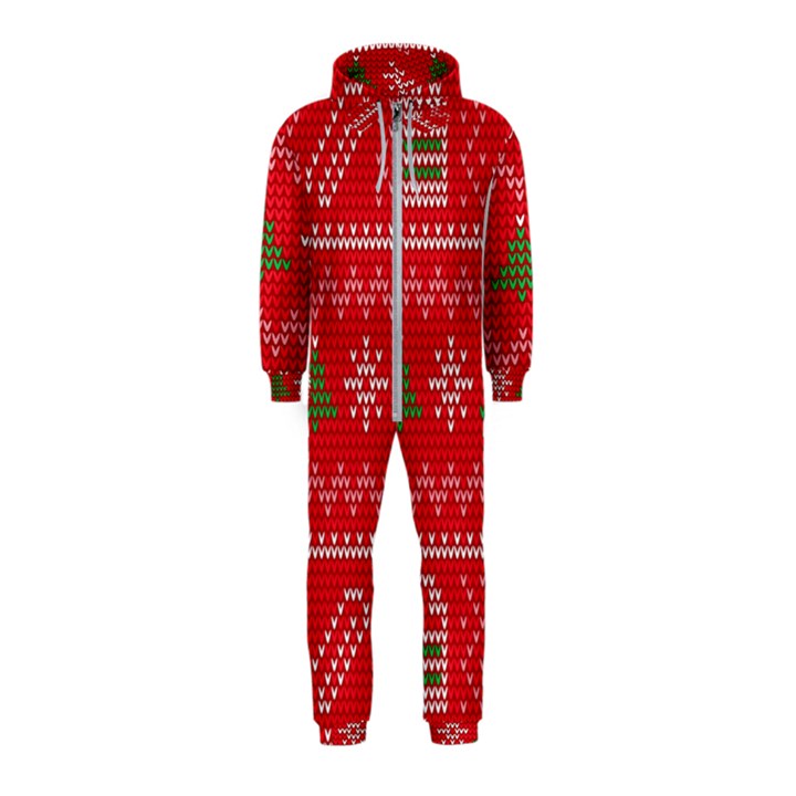 Red Christmas Pattern Xmas Decorations, Christmas Knitted Texture Hooded Jumpsuit (Kids)