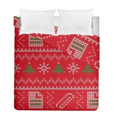 Red Christmas Pattern Xmas Decorations, Christmas Knitted Texture Duvet Cover Double Side (full/ Double Size) by kyorashop23