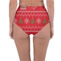 Red Christmas Pattern Xmas Decorations, Christmas Knitted Texture Reversible High-Waist Bikini Bottoms View4