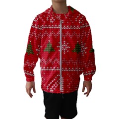 Red Christmas Pattern Xmas Decorations, Christmas Knitted Texture Kids  Hooded Windbreaker