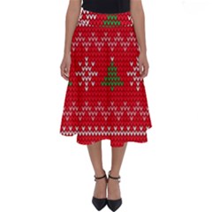 Red Christmas Pattern Xmas Decorations, Christmas Knitted Texture Perfect Length Midi Skirt by kyorashop23