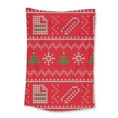 Red Christmas Pattern Xmas Decorations, Christmas Knitted Texture Small Tapestry