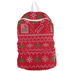 Red Christmas Pattern Xmas Decorations, Christmas Knitted Texture Foldable Lightweight Backpack by kyorashop23