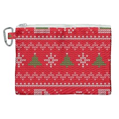 Red Christmas Pattern Xmas Decorations, Christmas Knitted Texture Canvas Cosmetic Bag (xl) by kyorashop23