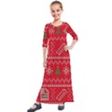 Red Christmas Pattern Xmas Decorations, Christmas Knitted Texture Kids  Quarter Sleeve Maxi Dress View1