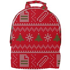 Red Christmas Pattern Xmas Decorations, Christmas Knitted Texture Mini Full Print Backpack by kyorashop23