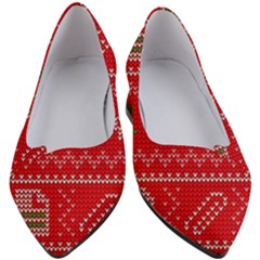 Red Christmas Pattern Xmas Decorations, Christmas Knitted Texture Women s Block Heels  by kyorashop23