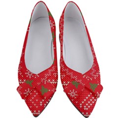 Red Christmas Pattern Xmas Decorations, Christmas Knitted Texture Women s Bow Heels by kyorashop23