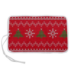 Red Christmas Pattern Xmas Decorations, Christmas Knitted Texture Pen Storage Case (m) by kyorashop23