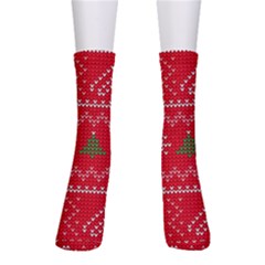 Red Christmas Pattern Xmas Decorations, Christmas Knitted Texture Crew Socks by kyorashop23