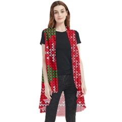 Red Christmas Pattern Xmas Decorations, Christmas Knitted Texture Sleeveless Chiffon Waistcoat Shirt