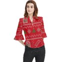 Red Christmas Pattern Xmas Decorations, Christmas Knitted Texture Loose Horn Sleeve Chiffon Blouse View1