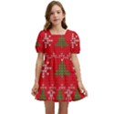 Red Christmas Pattern Xmas Decorations, Christmas Knitted Texture Kids  Short Sleeve Dolly Dress View1