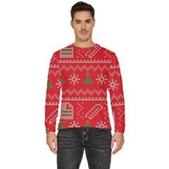 Red Christmas Pattern Xmas Decorations, Christmas Knitted Texture Men s Fleece Sweatshirt