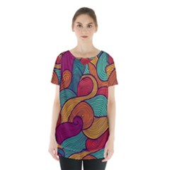 Swirly, Abstract, Multi Colored, Pattern, Skirt Hem Sports Top