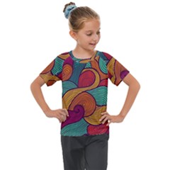 Swirly, Abstract, Multi Colored, Pattern, Kids  Mesh Piece T-shirt