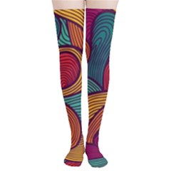 Swirly, Abstract, Multi Colored, Pattern, Thigh High Stockings