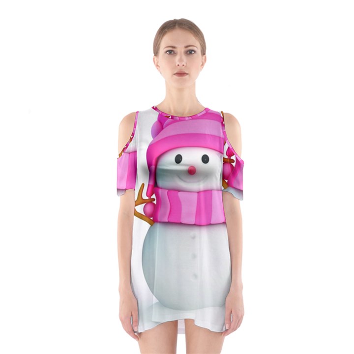 Two Snowmen, Shoulder Cutout One Piece Dress