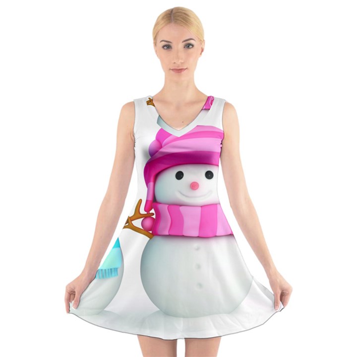 Two Snowmen, V-Neck Sleeveless Dress