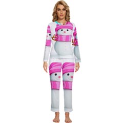 Two Snowmen, Womens  Long Sleeve Lightweight Pajamas Set by kyorashop23